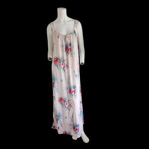 Vintage 1970's Travel Lite Nylon Lingerie Gown Pink Background Abstract Florals